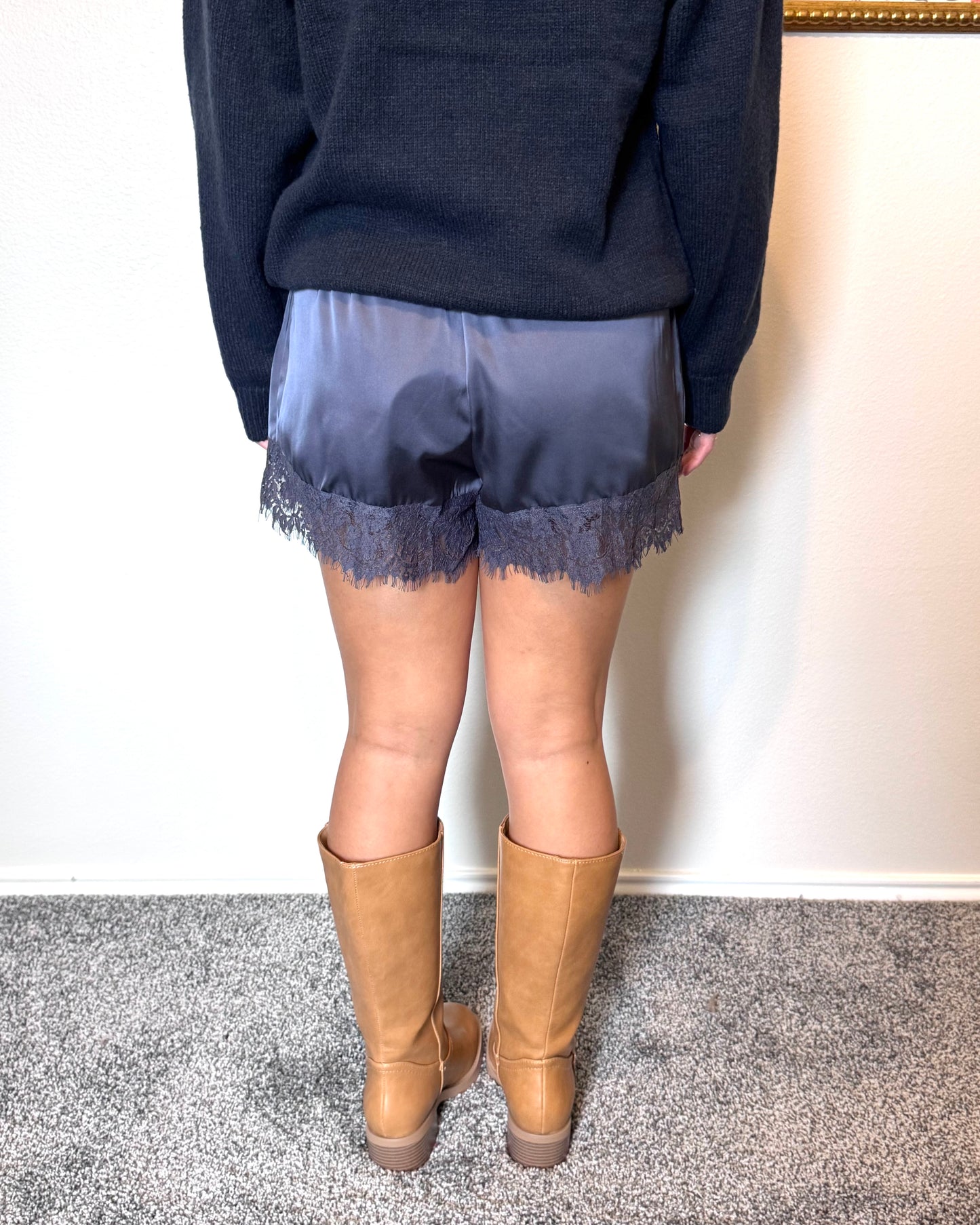 Lace Trim Satin Shorts