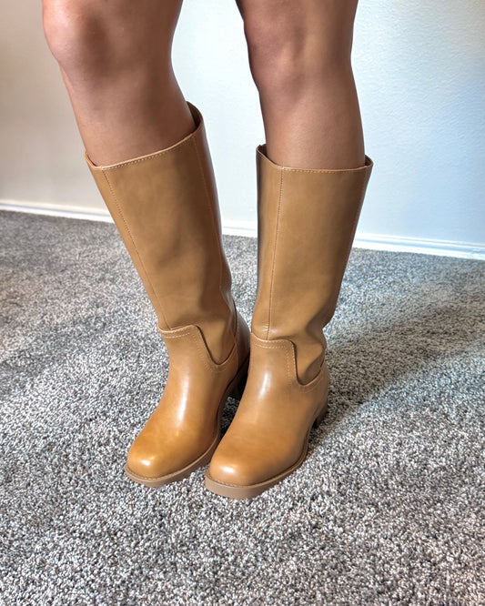 Block Heel Tan Boots