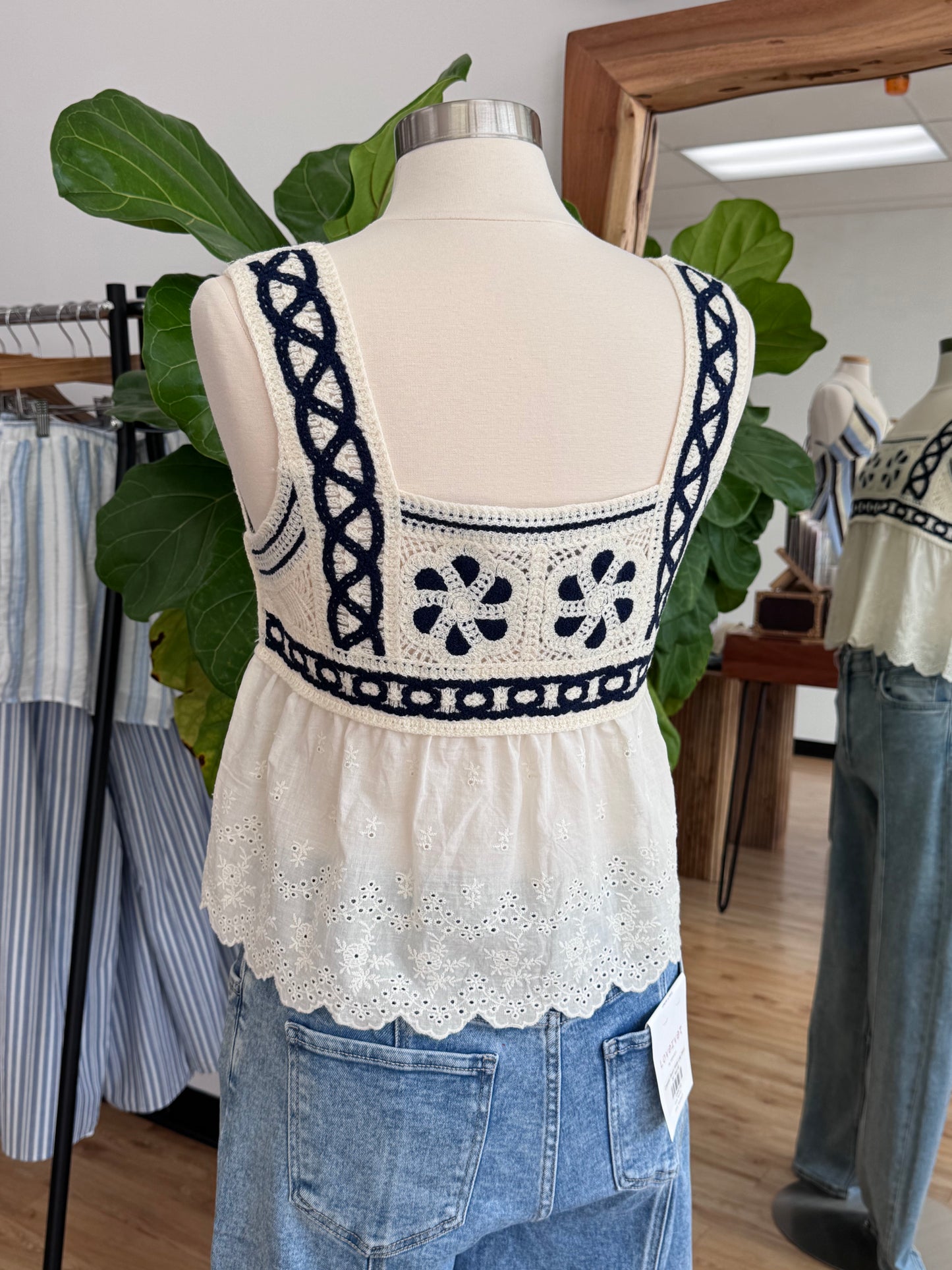 Navy Crochet Tank Top