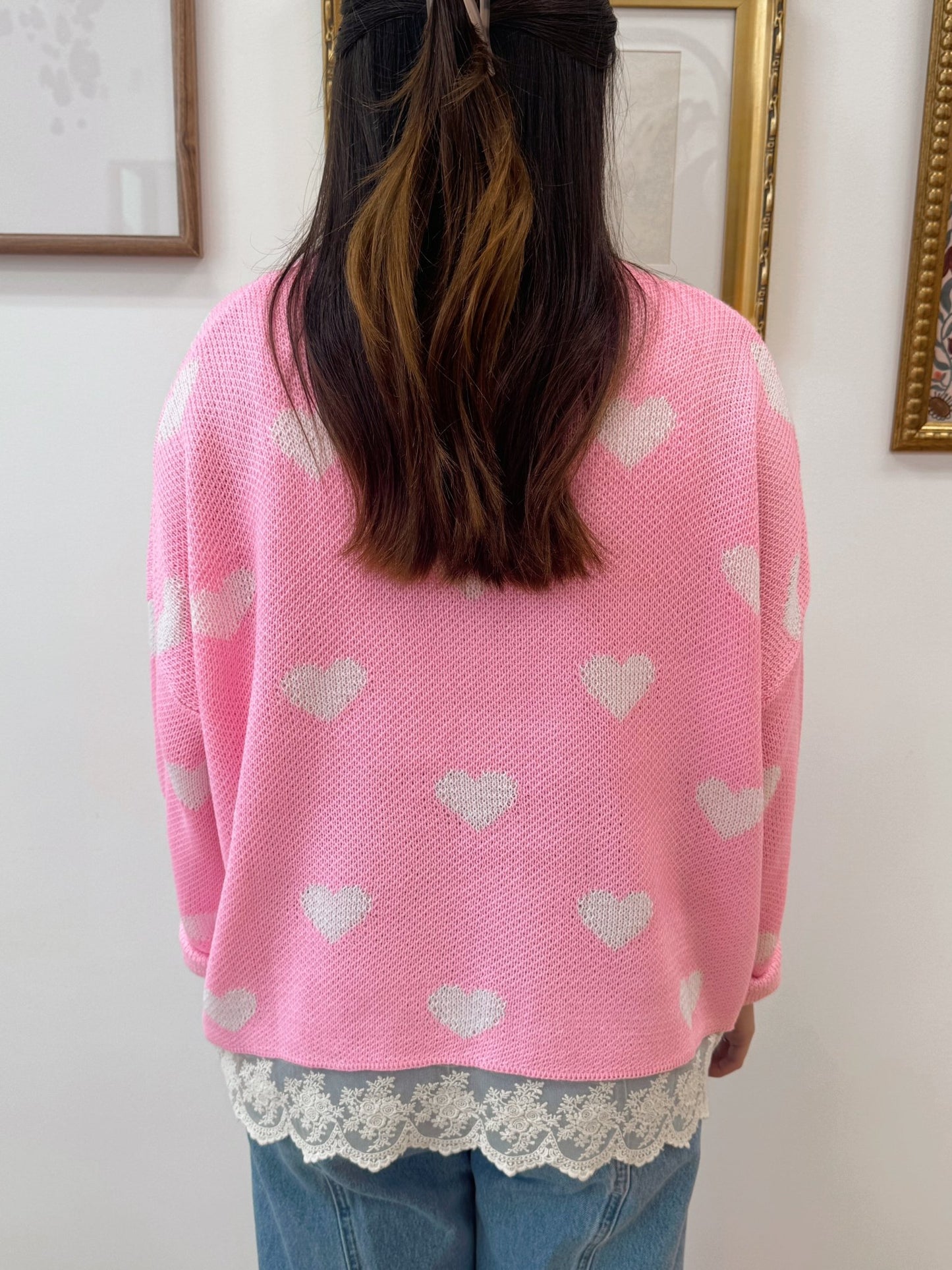 Heart Knit Lace Sweater Shirts & Tops