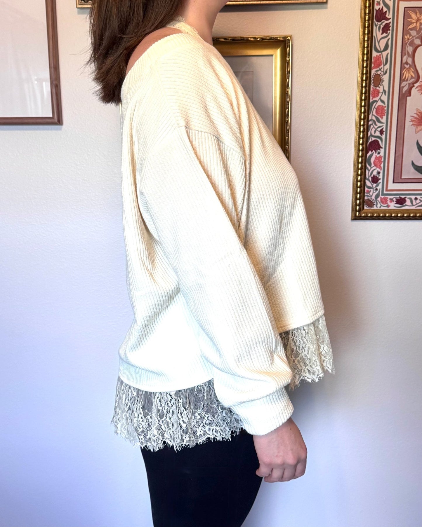 Layered Lace Trim Halter Top Shirts & Tops