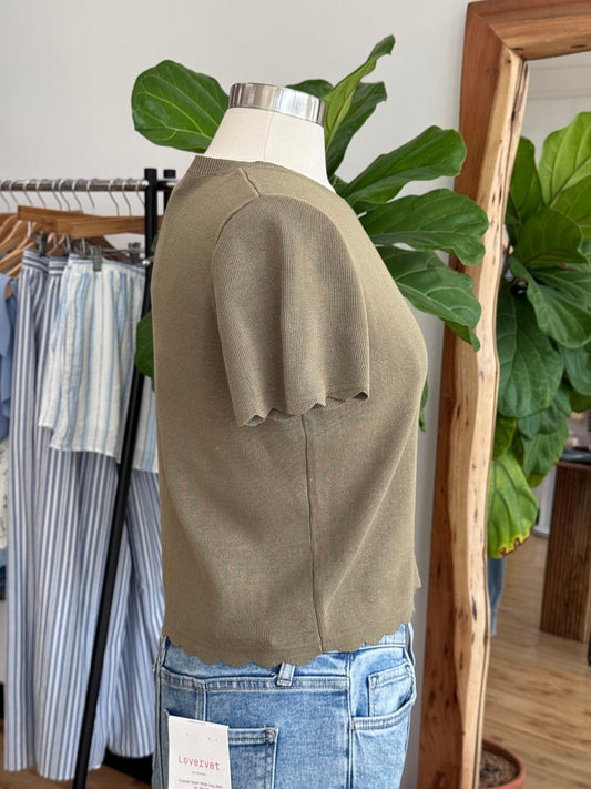 Olive Short Sleeve Button Down Top Shirts & Tops