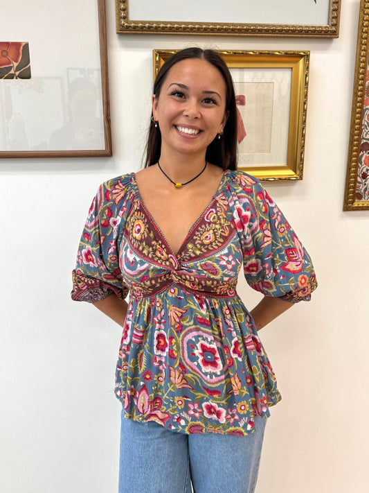Printed Floral Blouse Top Shirts & Tops