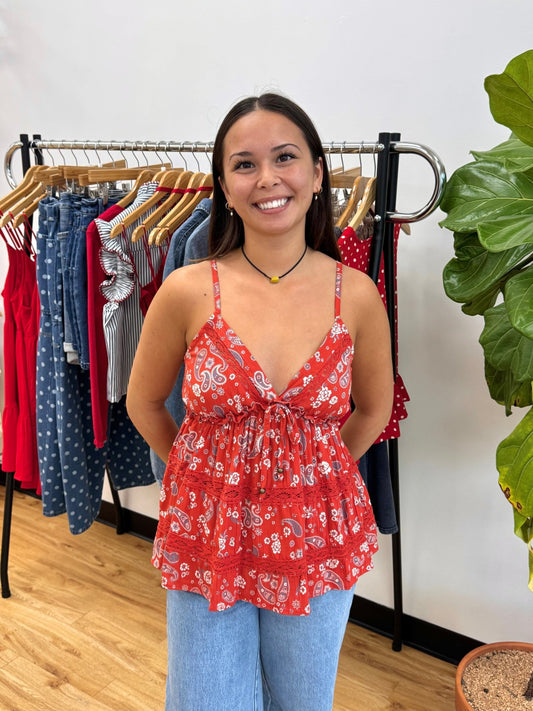 Red Paisley Tank Top Shirts & Tops