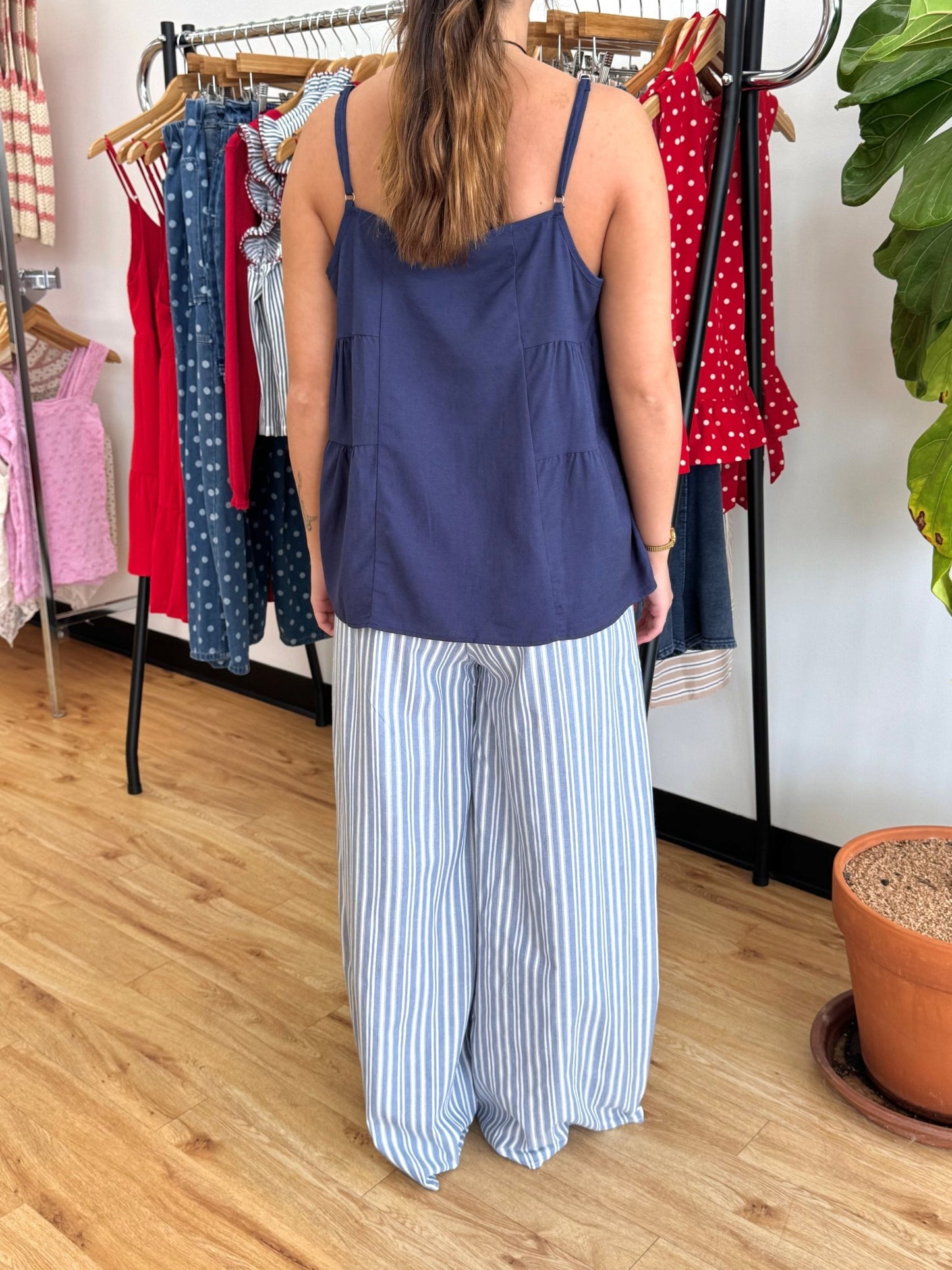 Striped Cotton Wide-Leg Pants Pants