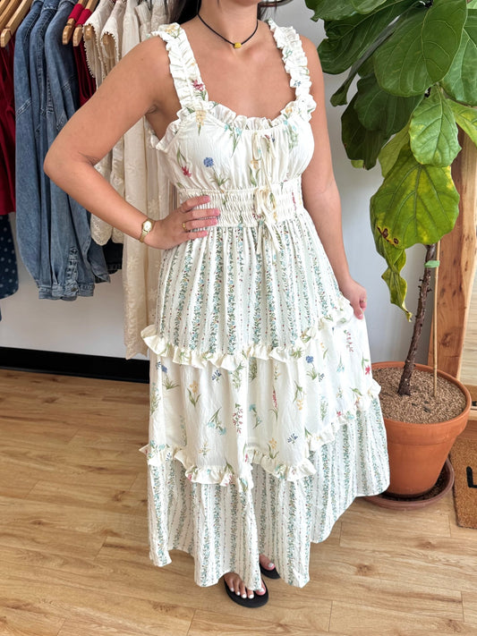 Tiered Floral Color-Block Dress Dress