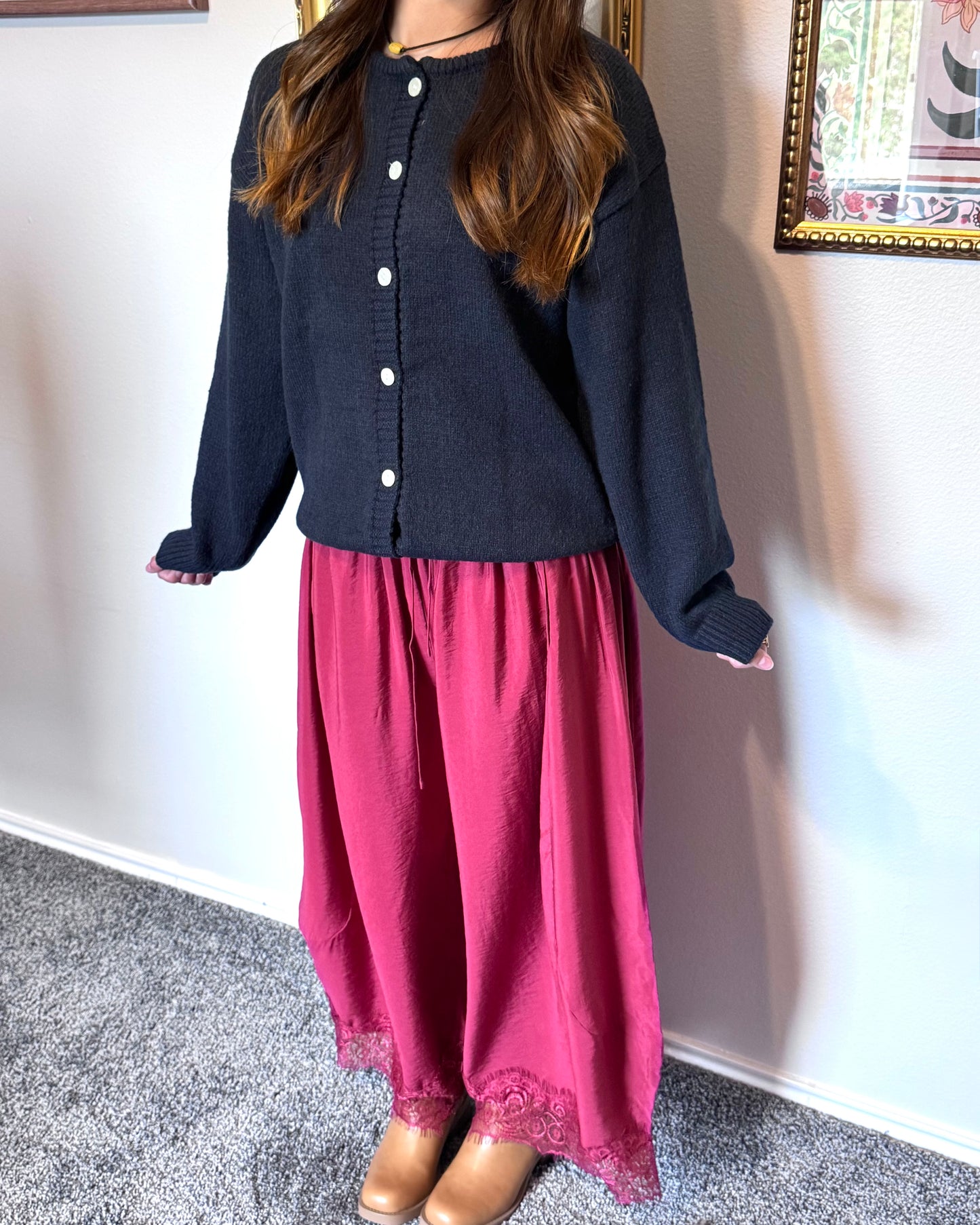 Lace Trim Flowy Pants