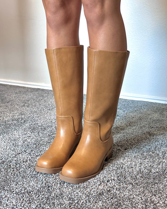 Block Heel Tan Boots