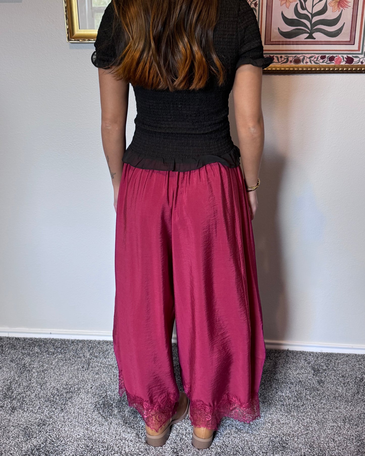 Lace Trim Flowy Pants