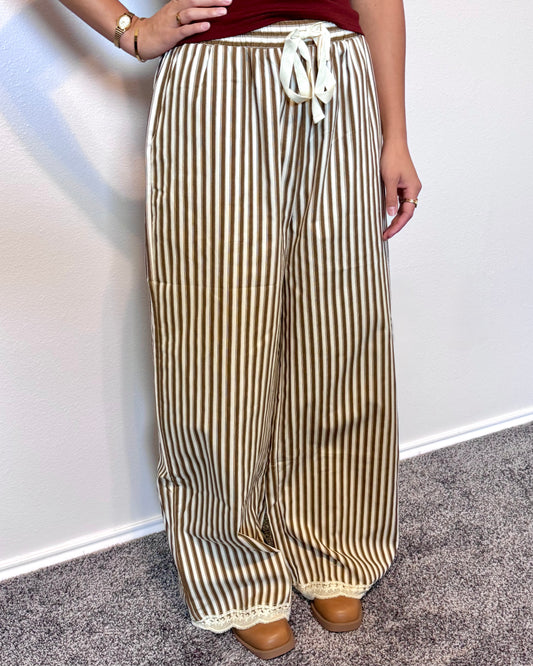 Lace Trim Striped Pants