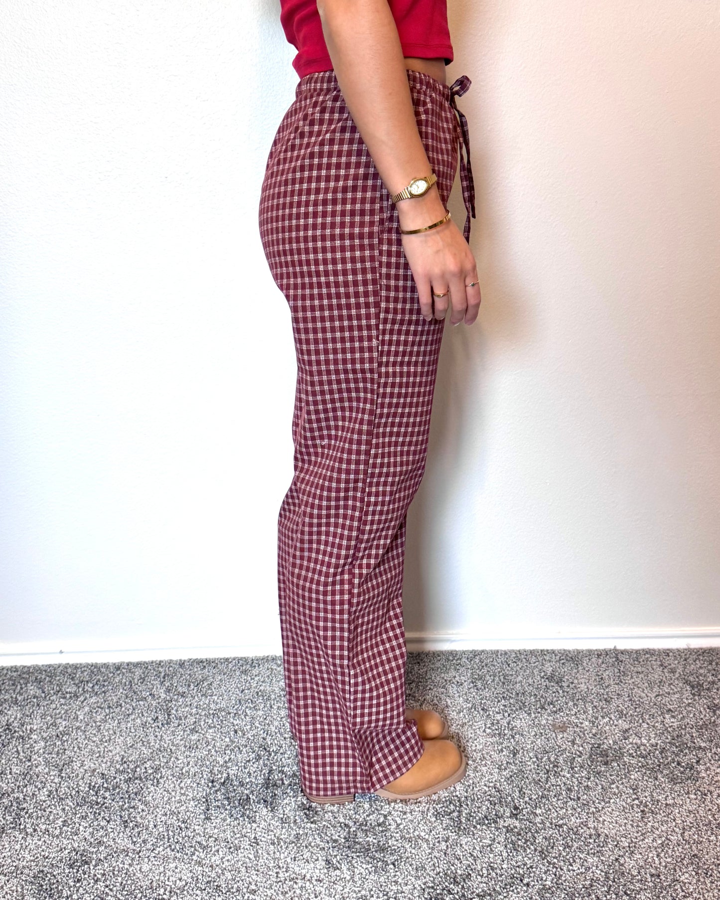Mid-Rise Plaid Pants