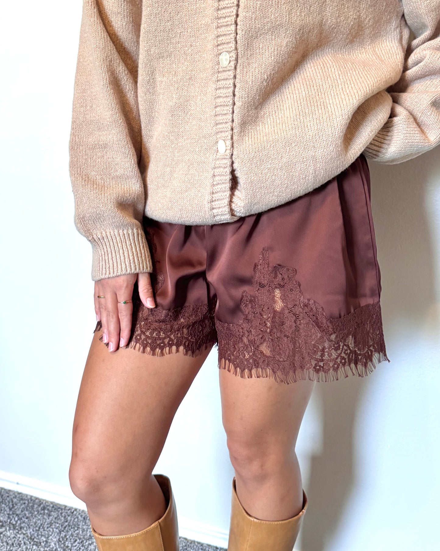 Lace Trim Satin Shorts