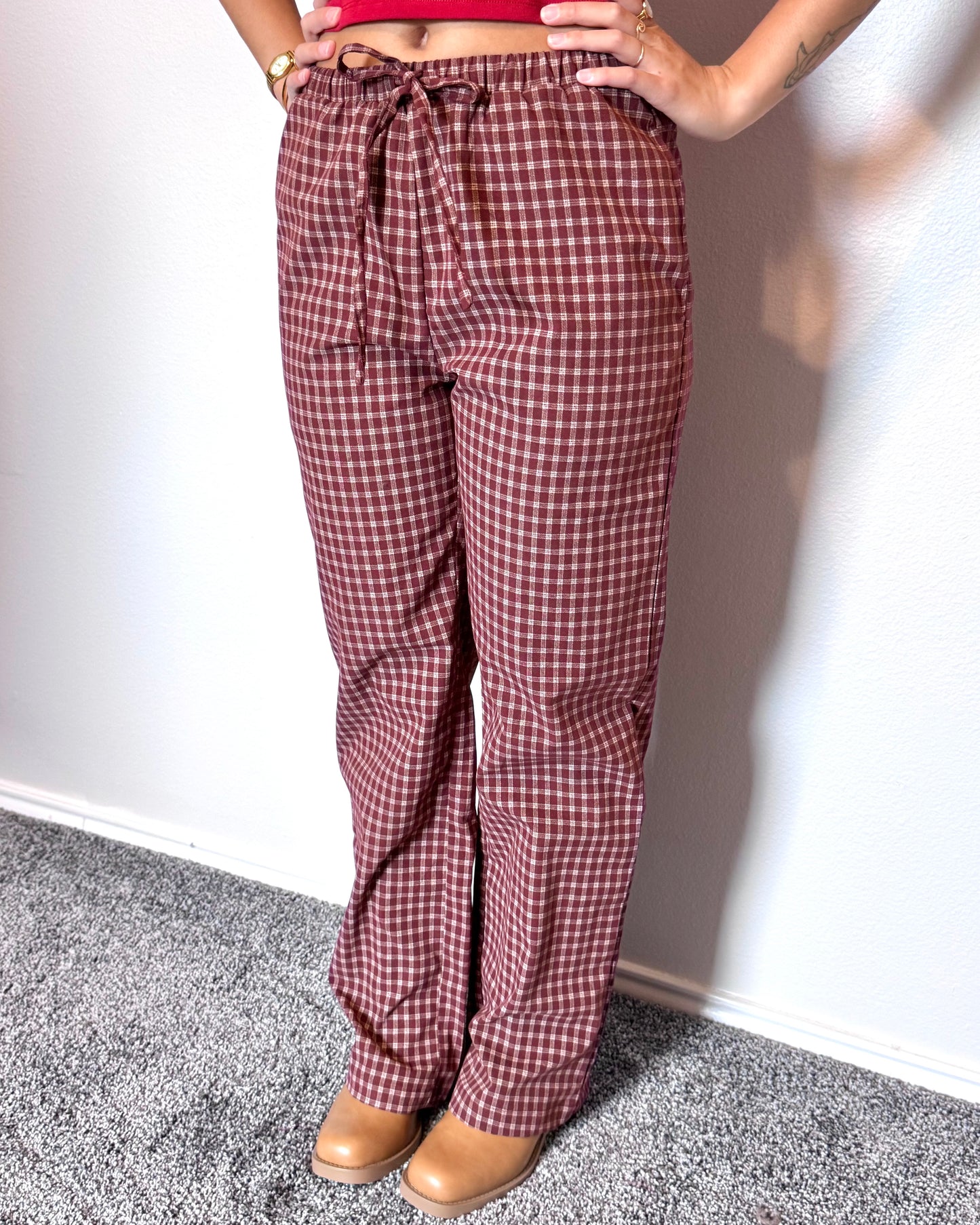 Mid-Rise Plaid Pants