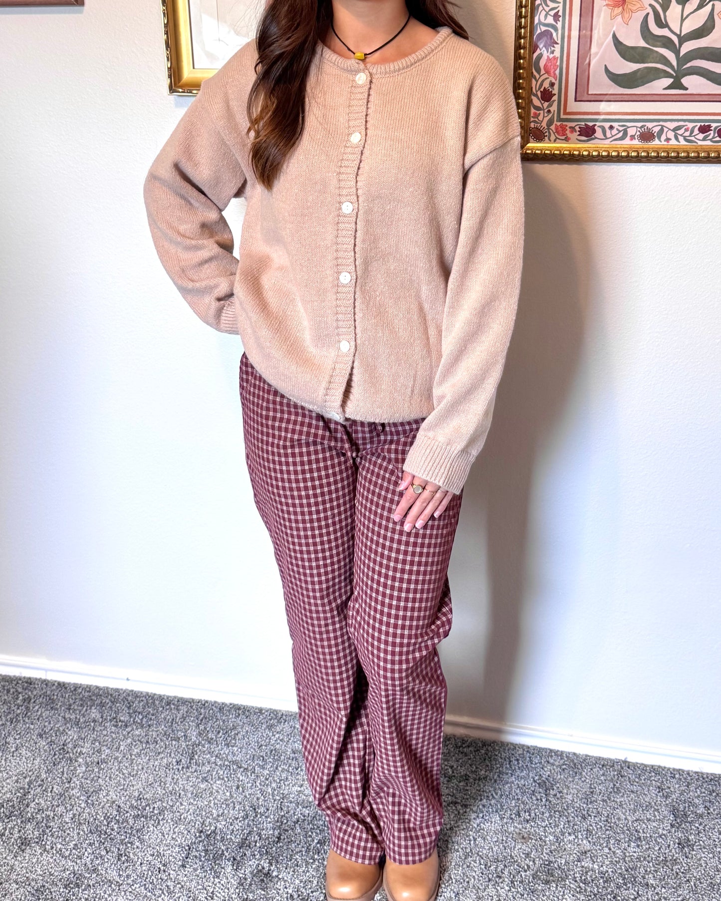 Mid-Rise Plaid Pants