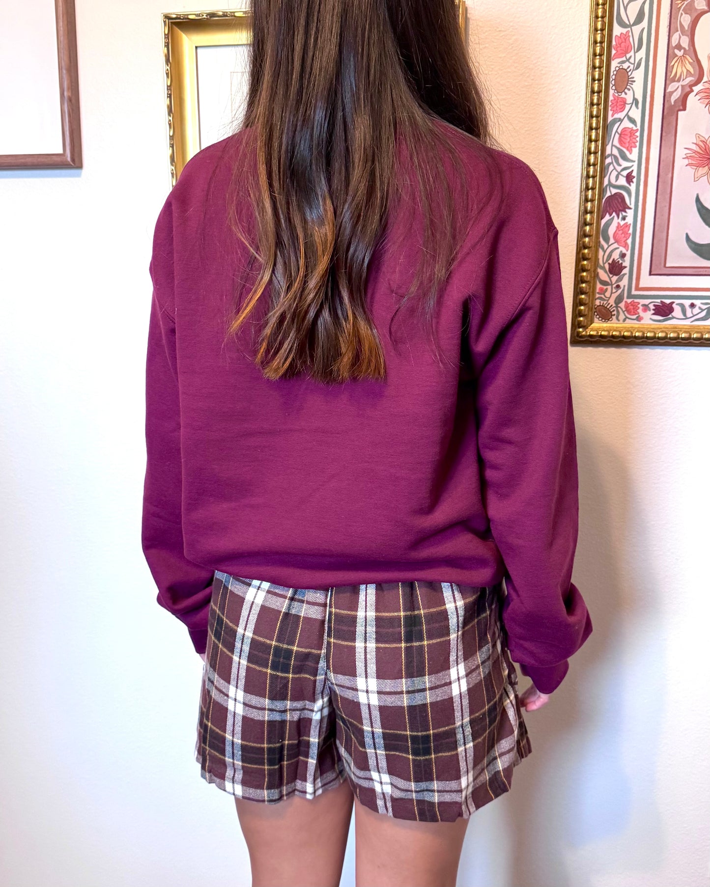 Brown Plaid Elastic Waist Shorts