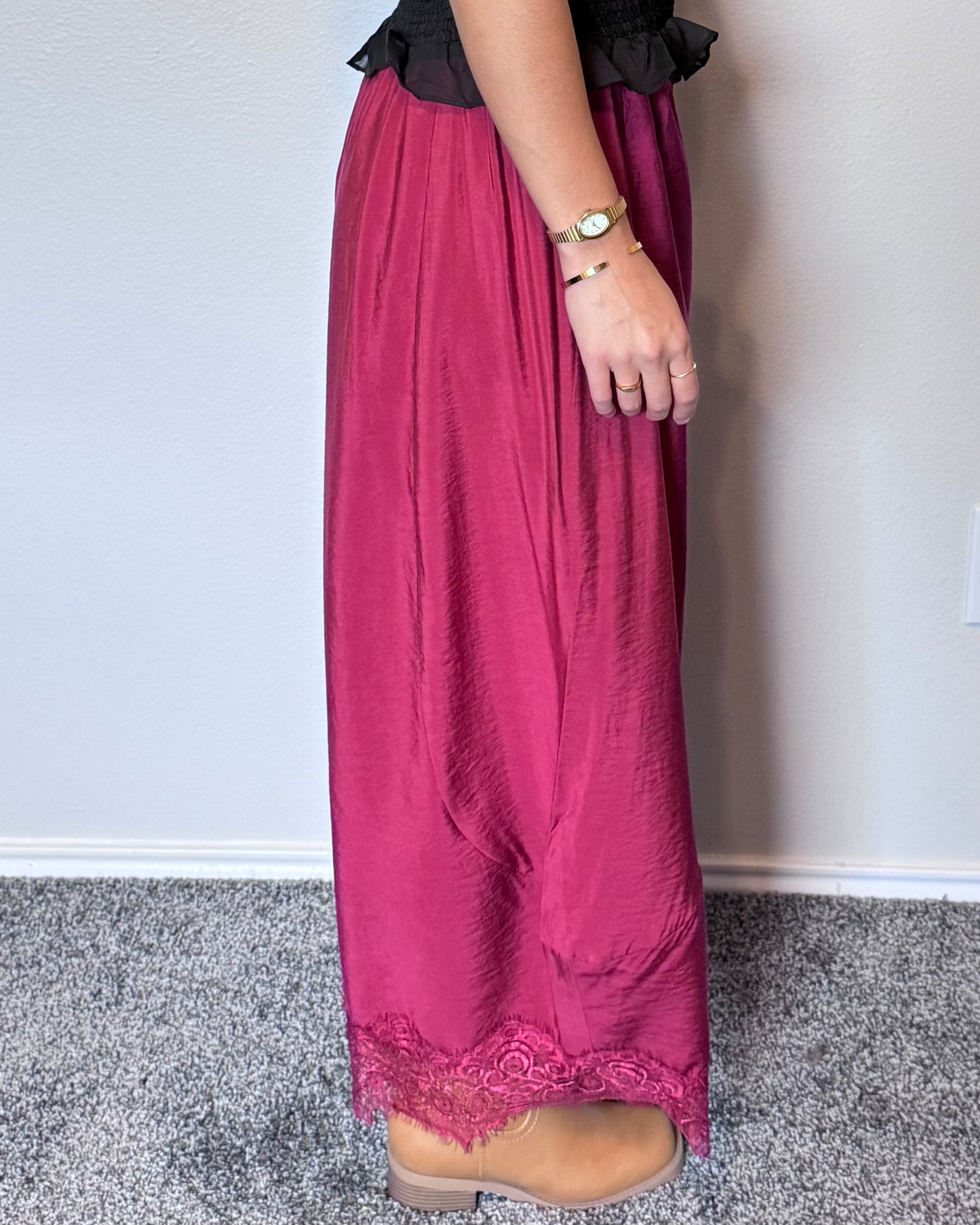 Lace Trim Flowy Pants
