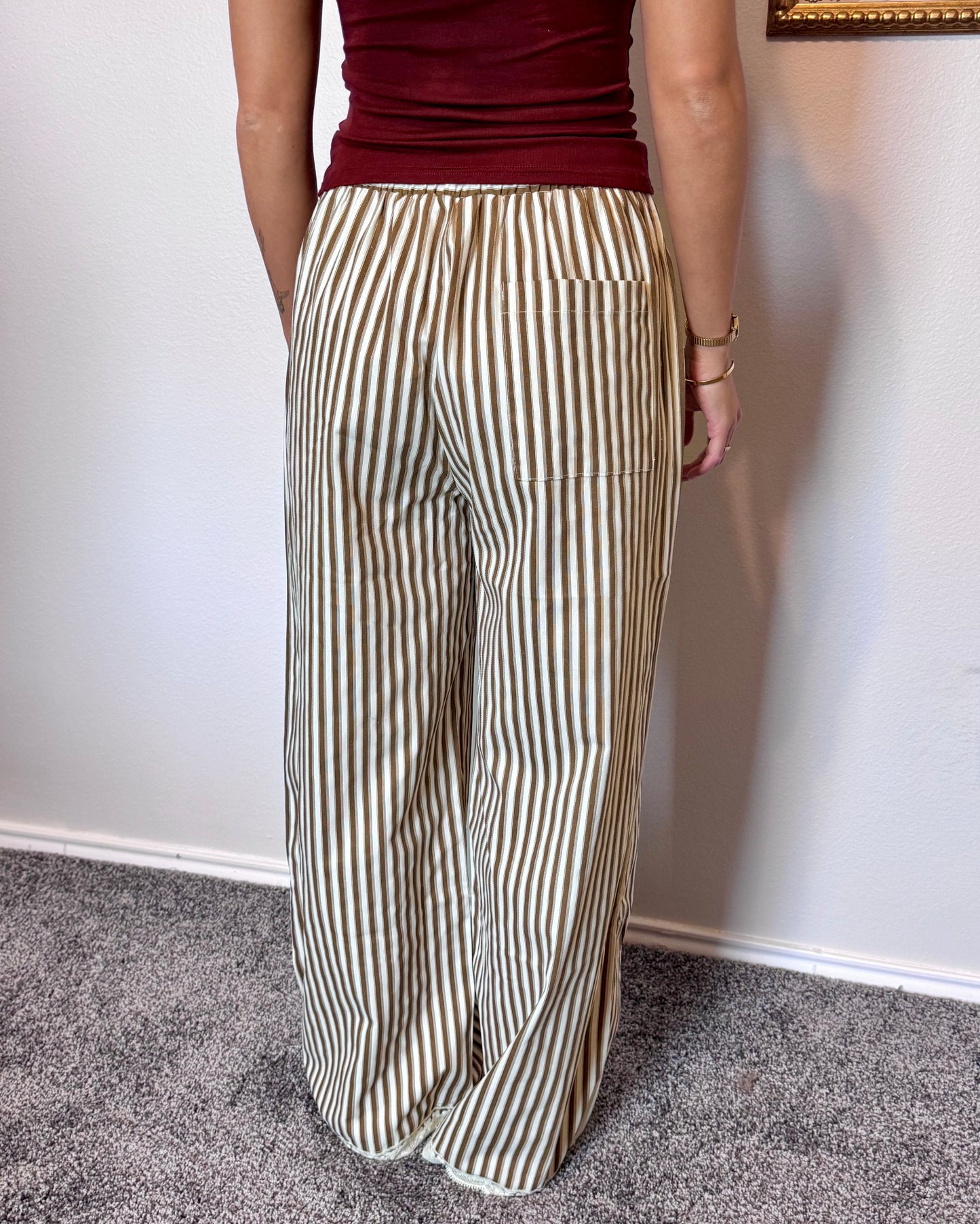Lace Trim Striped Pants