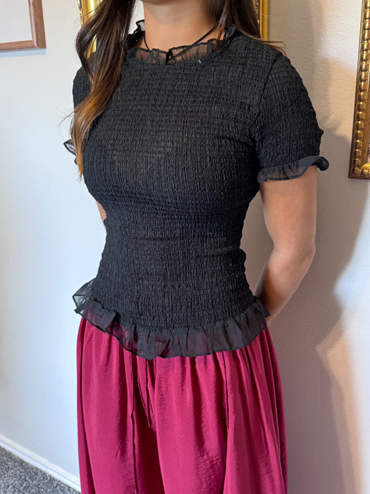 Smocked Sheer Trim Top