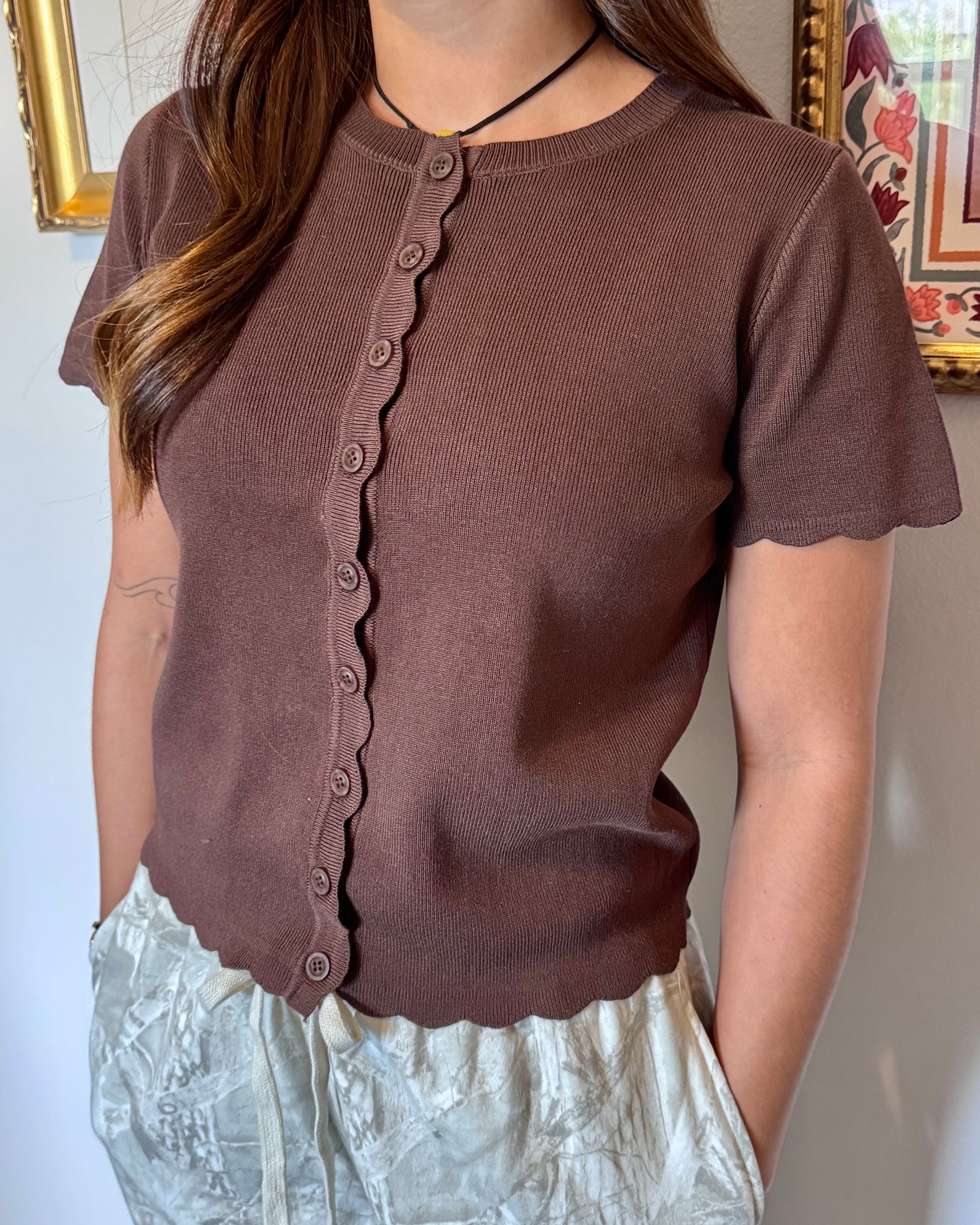 Scalloped Short Sleeve Cardigan