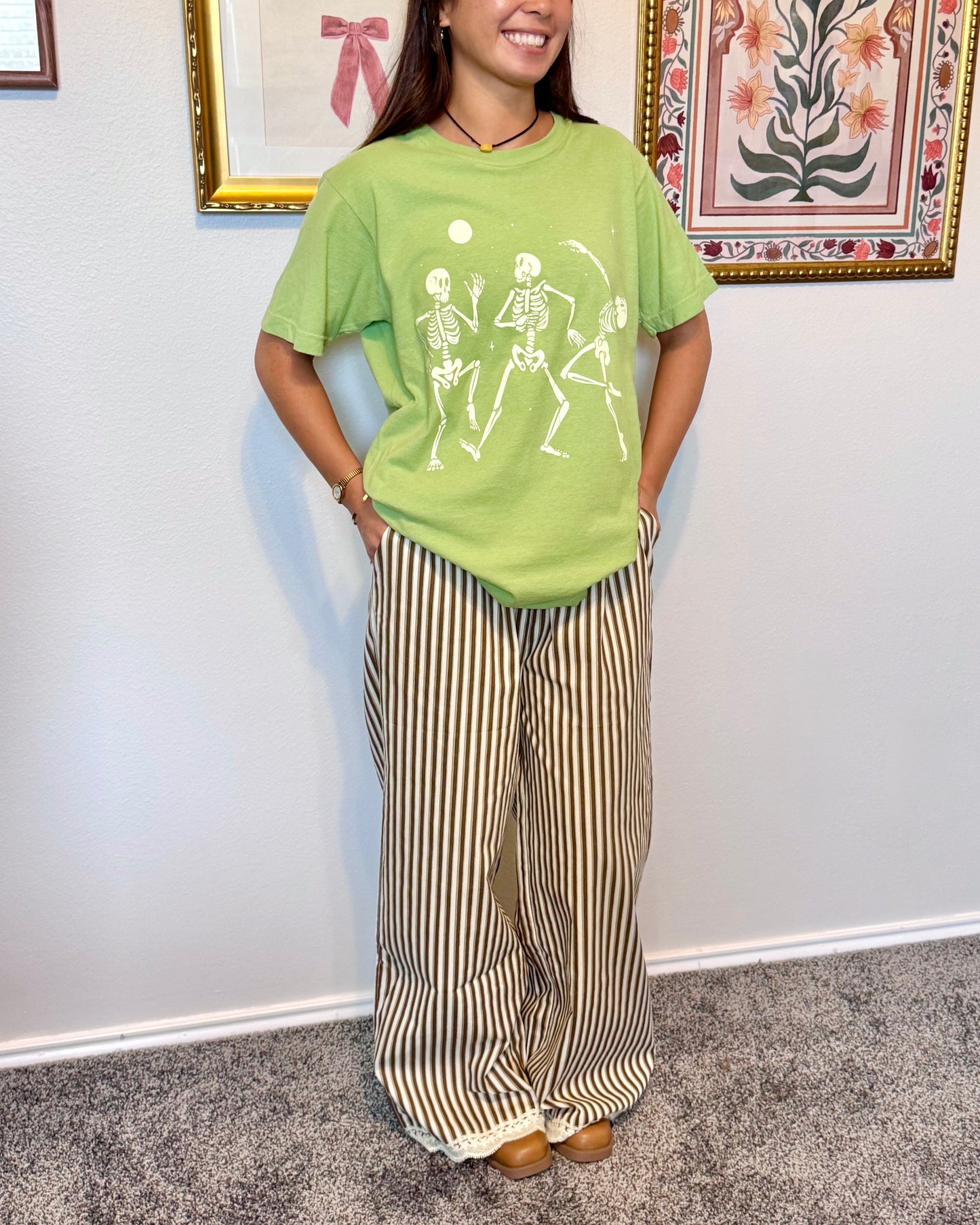 Lace Trim Striped Pants