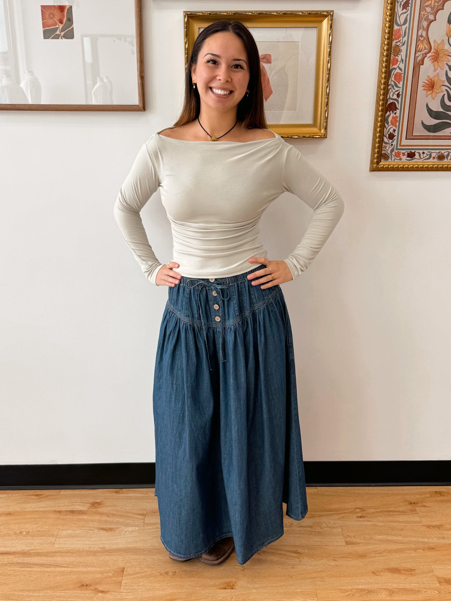 Boat Neck Long Sleeve Top Shirts & Tops