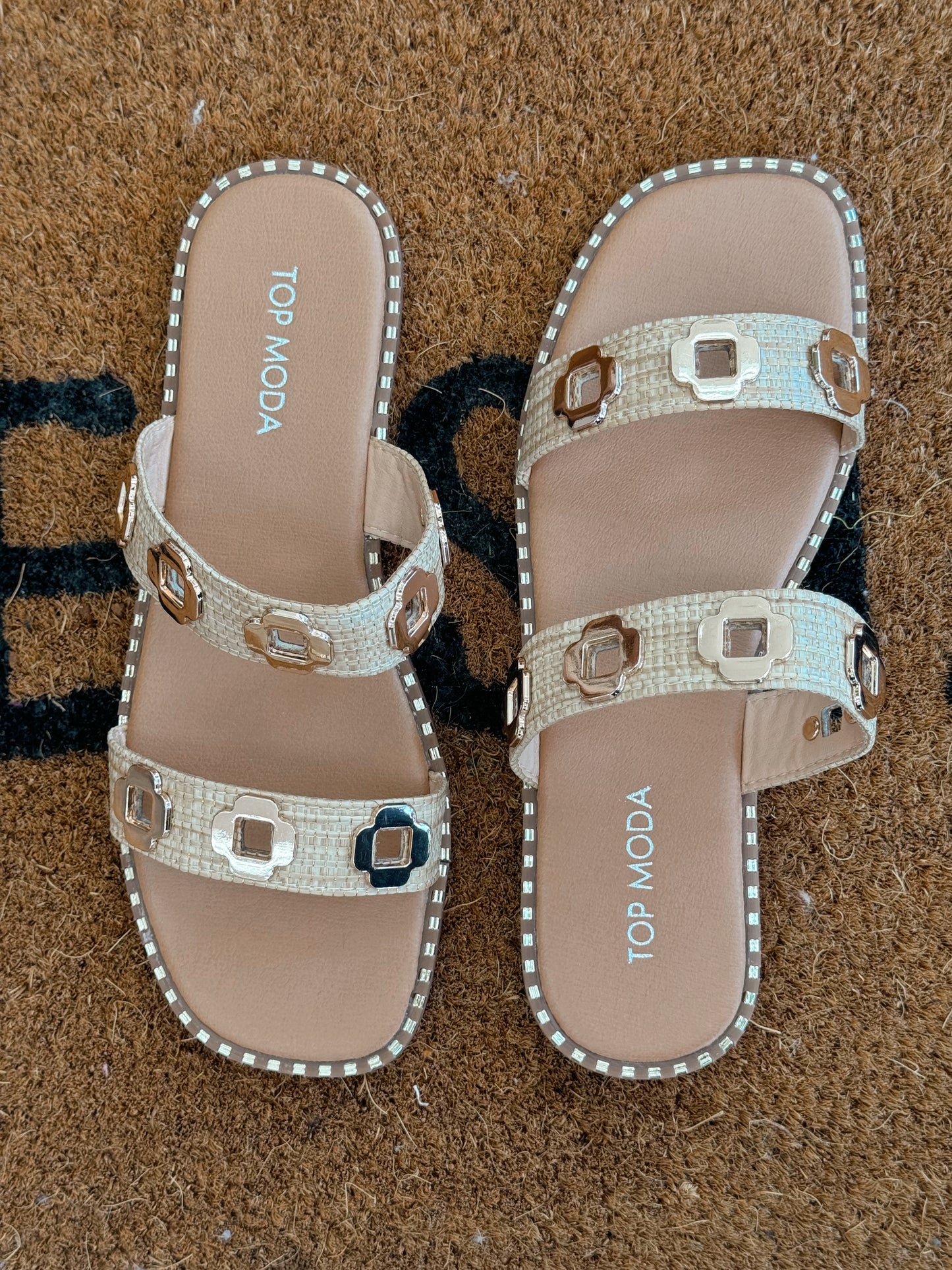 Raffia Gold Accent Sandals Shoes