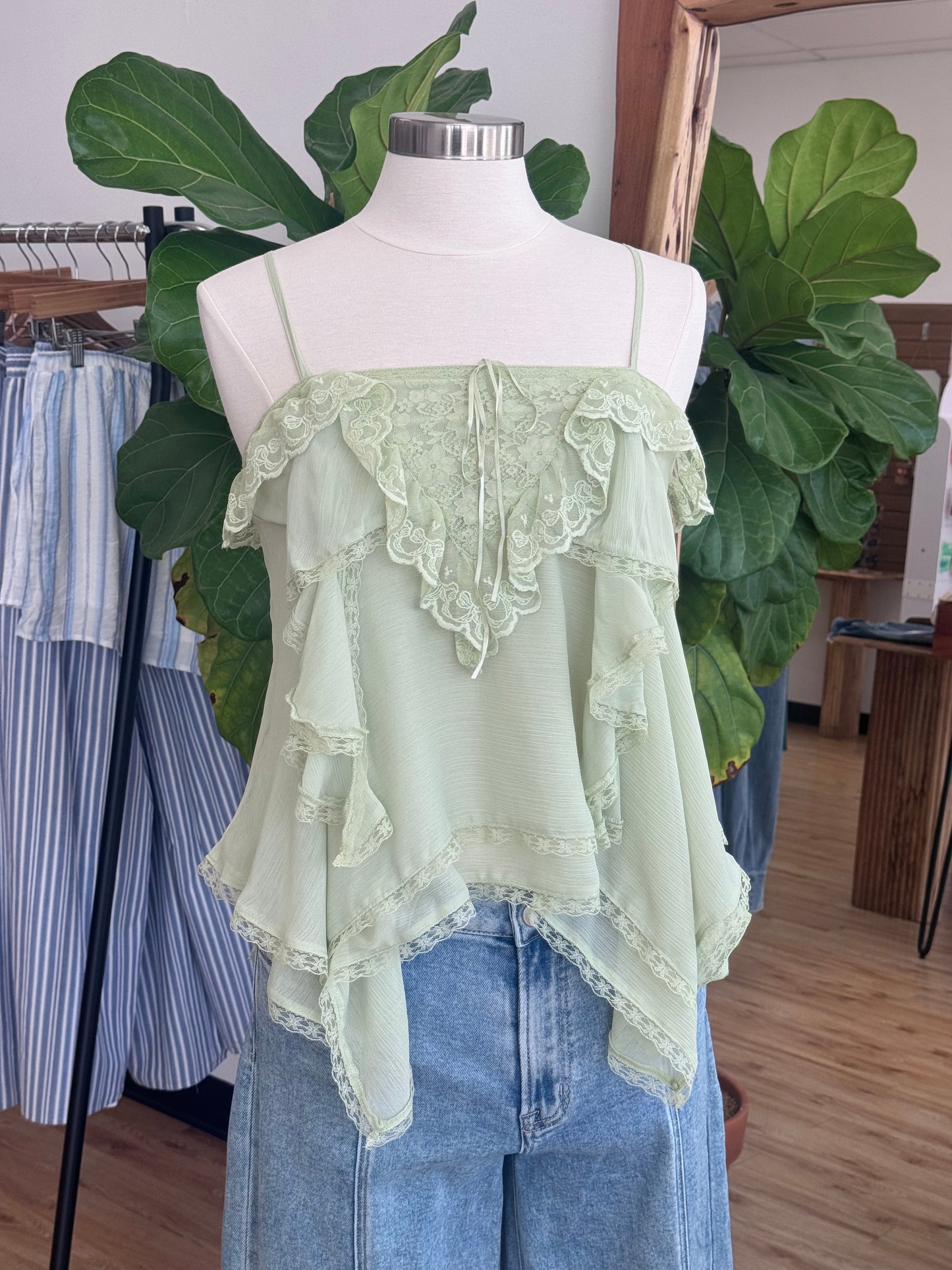 Flounce Sage Ruffle Tank Top