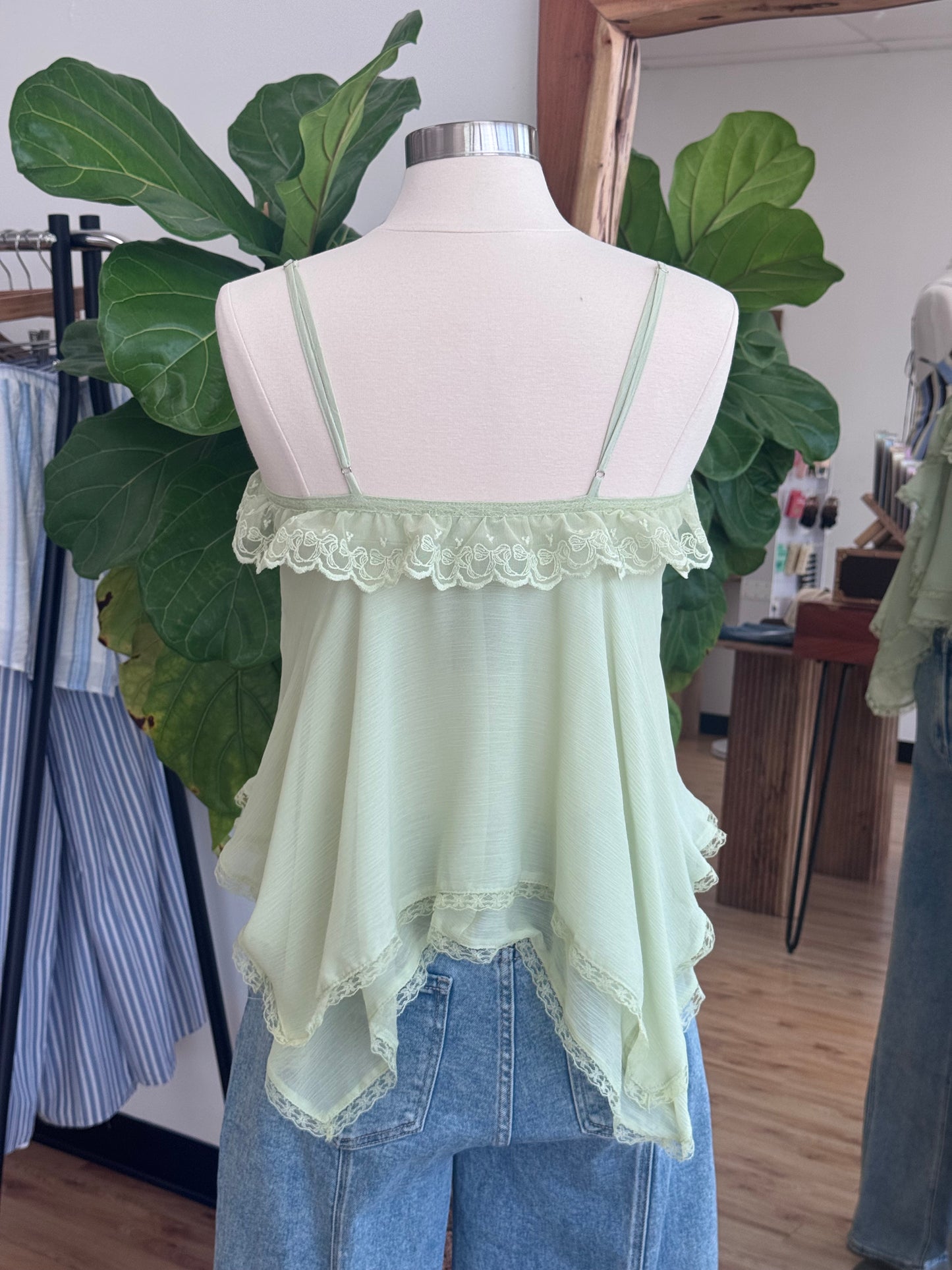 Flounce Sage Ruffle Tank Top