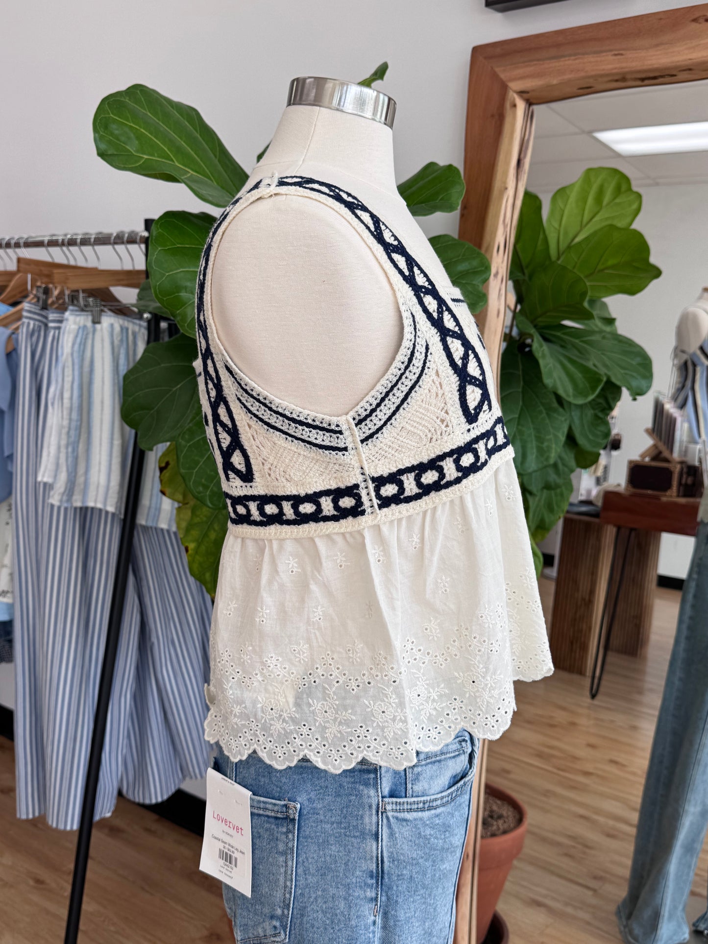 Navy Crochet Tank Top