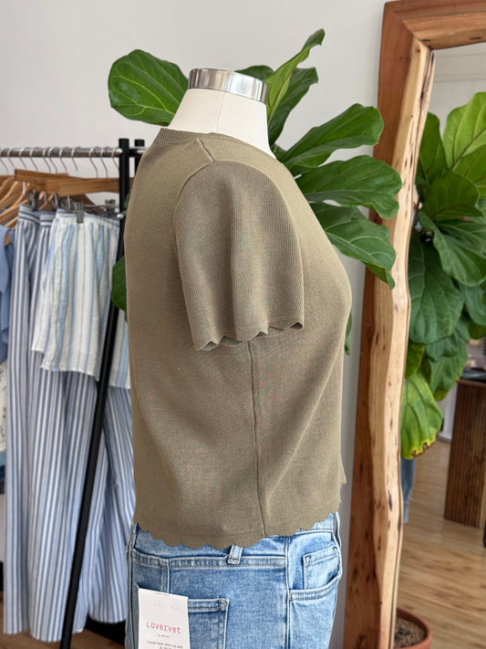 Olive Short Sleeve Button Down Top