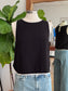 Black Linen Trim Top