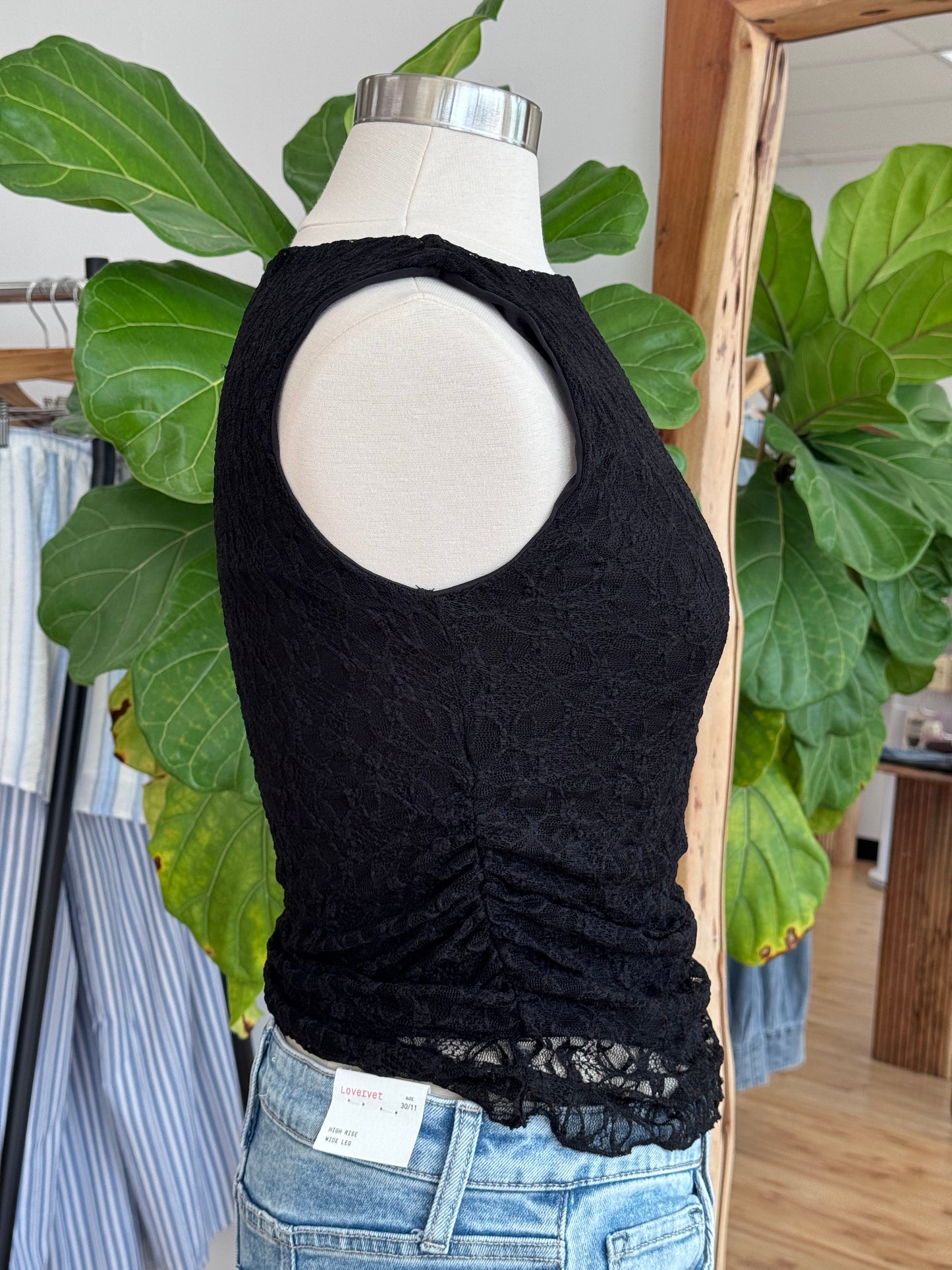 Boat Neck Black Lace Top