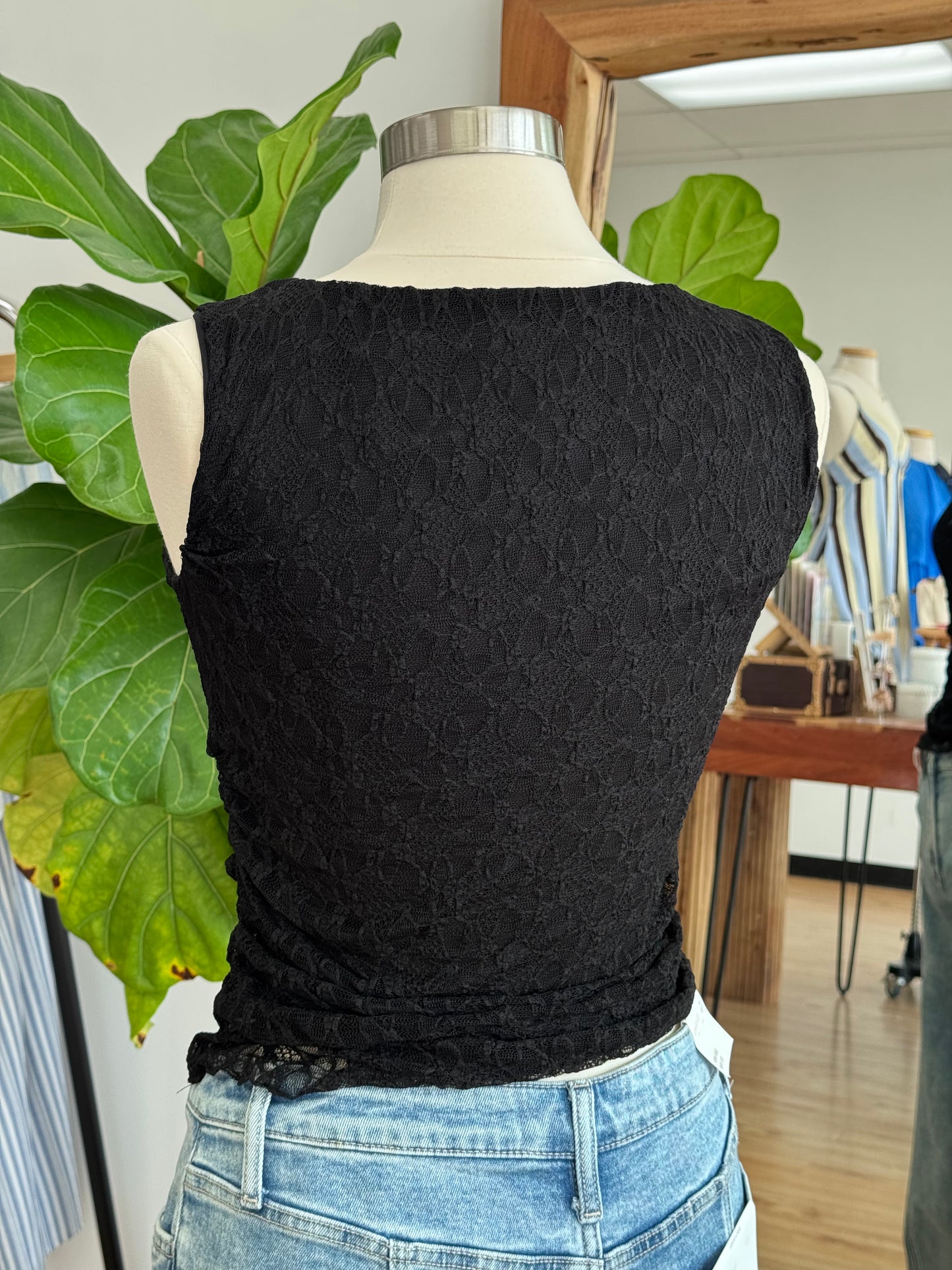 Boat Neck Black Lace Top