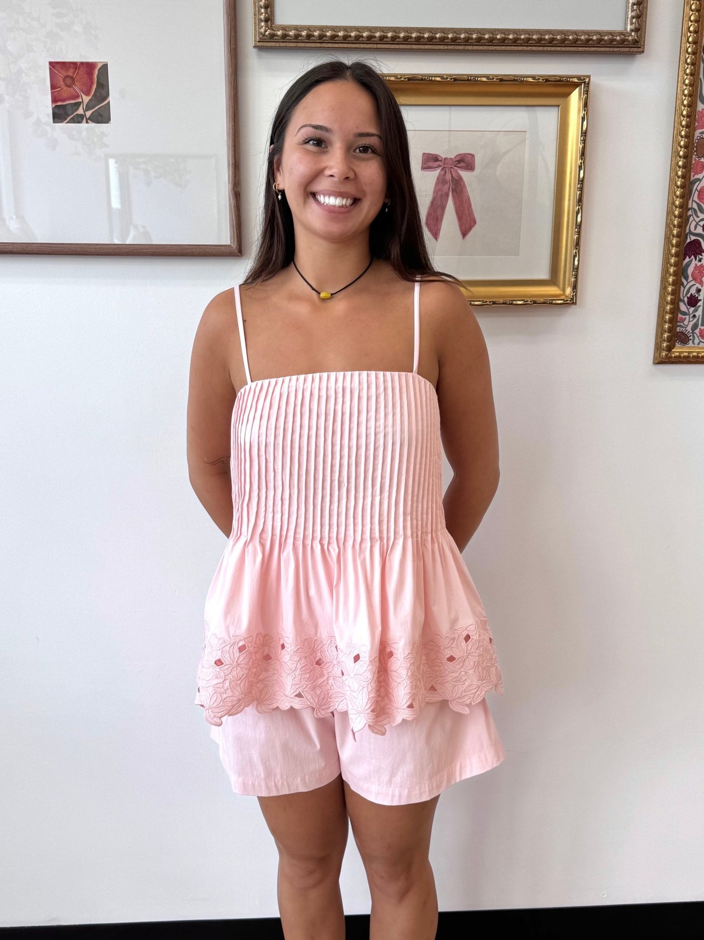 Pink Pin-Tuck Tank Top Shirts & Tops