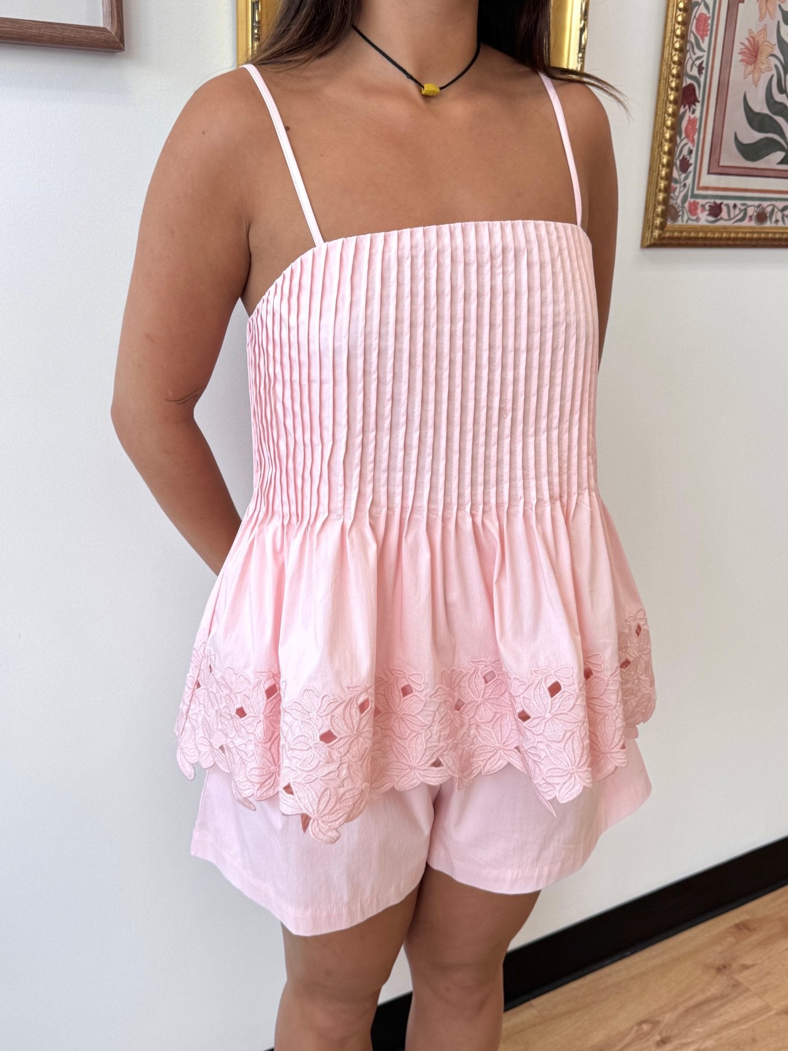 Pink Pin-Tuck Tank Top Shirts & Tops