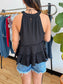 Black Tiered Halter Top Shirts & Tops