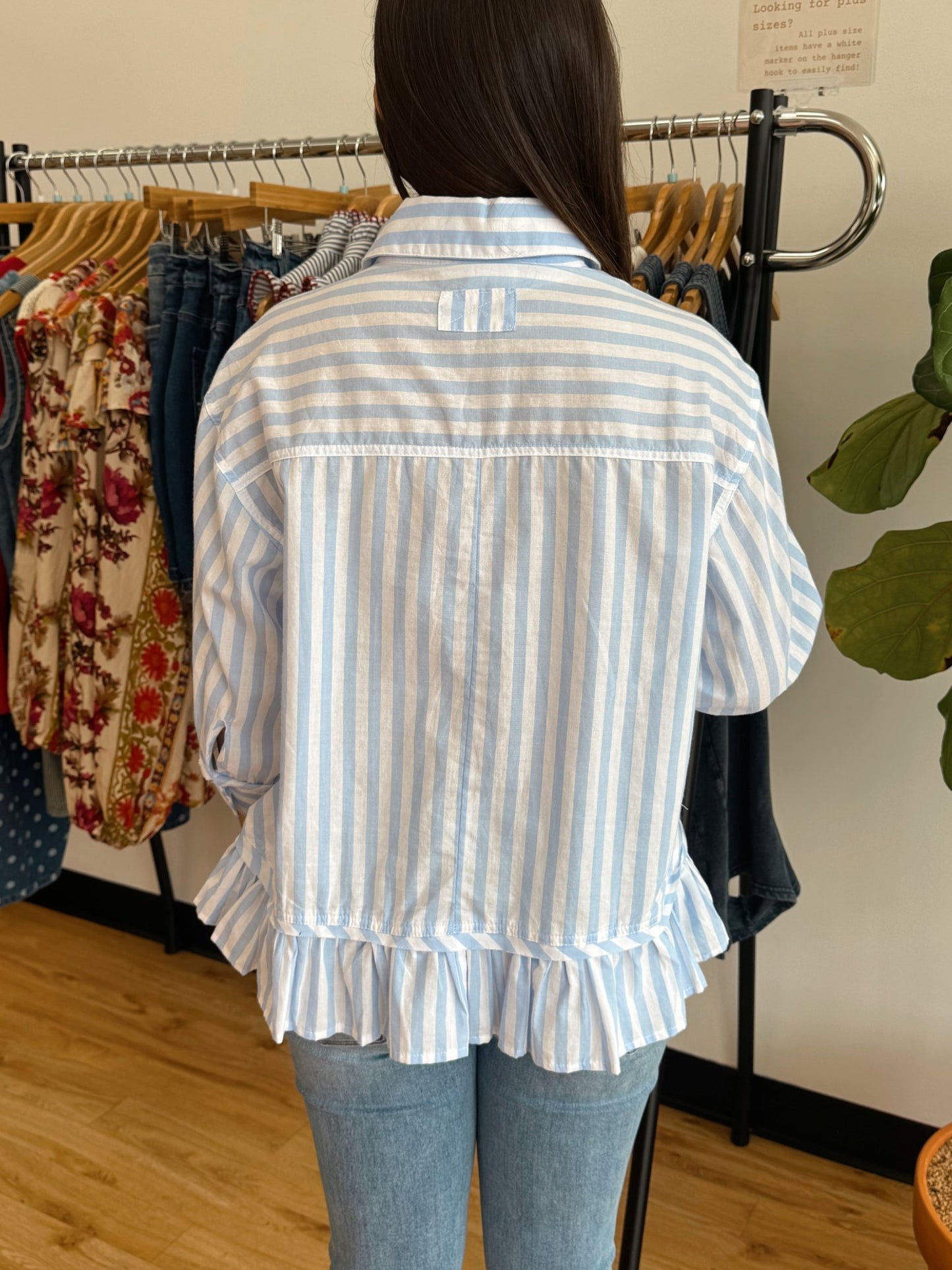 Blue Striped Ruffle Top Shirts & Tops