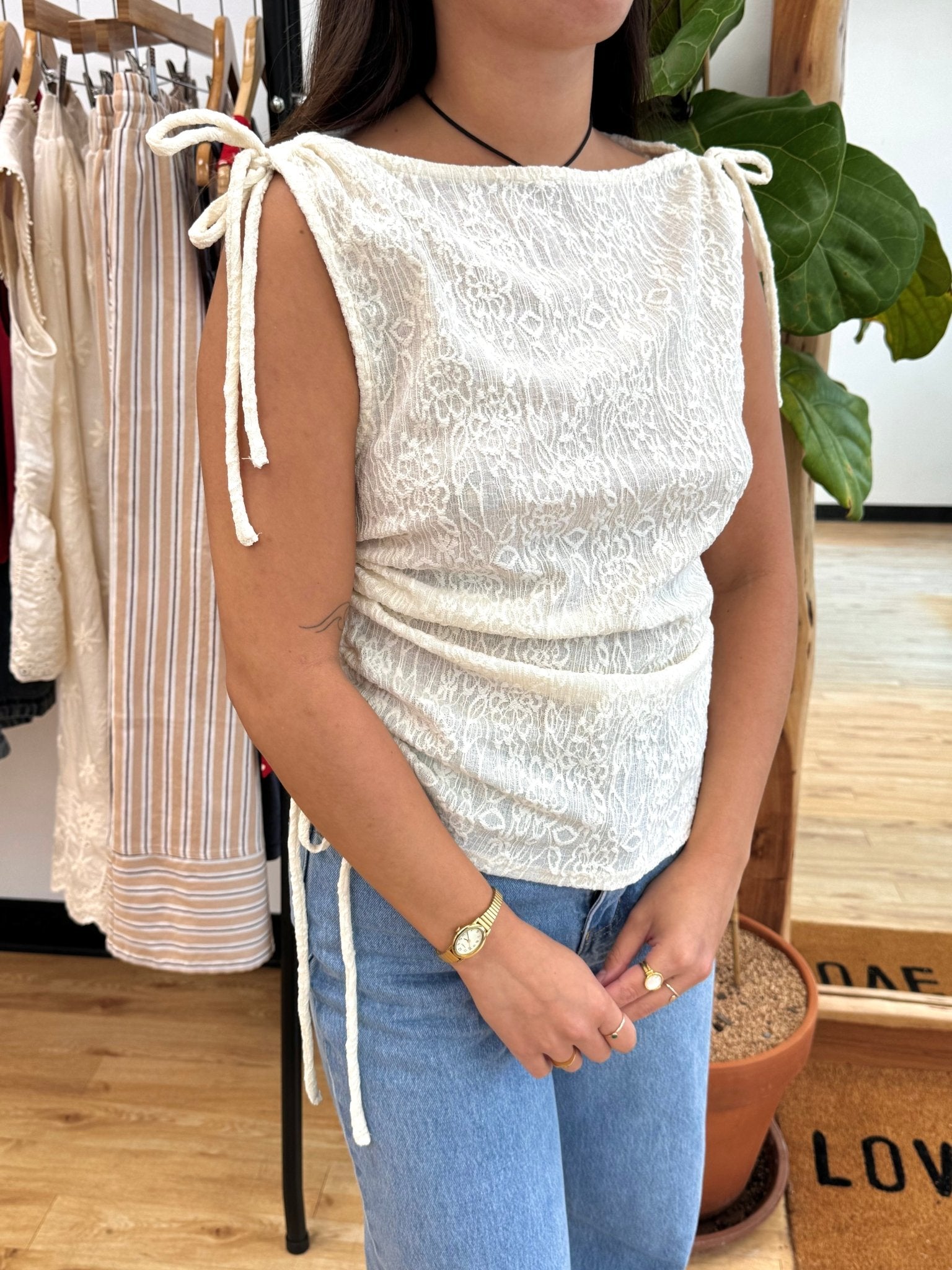 Boat Neck Ivory Lace Top Shirts & Tops