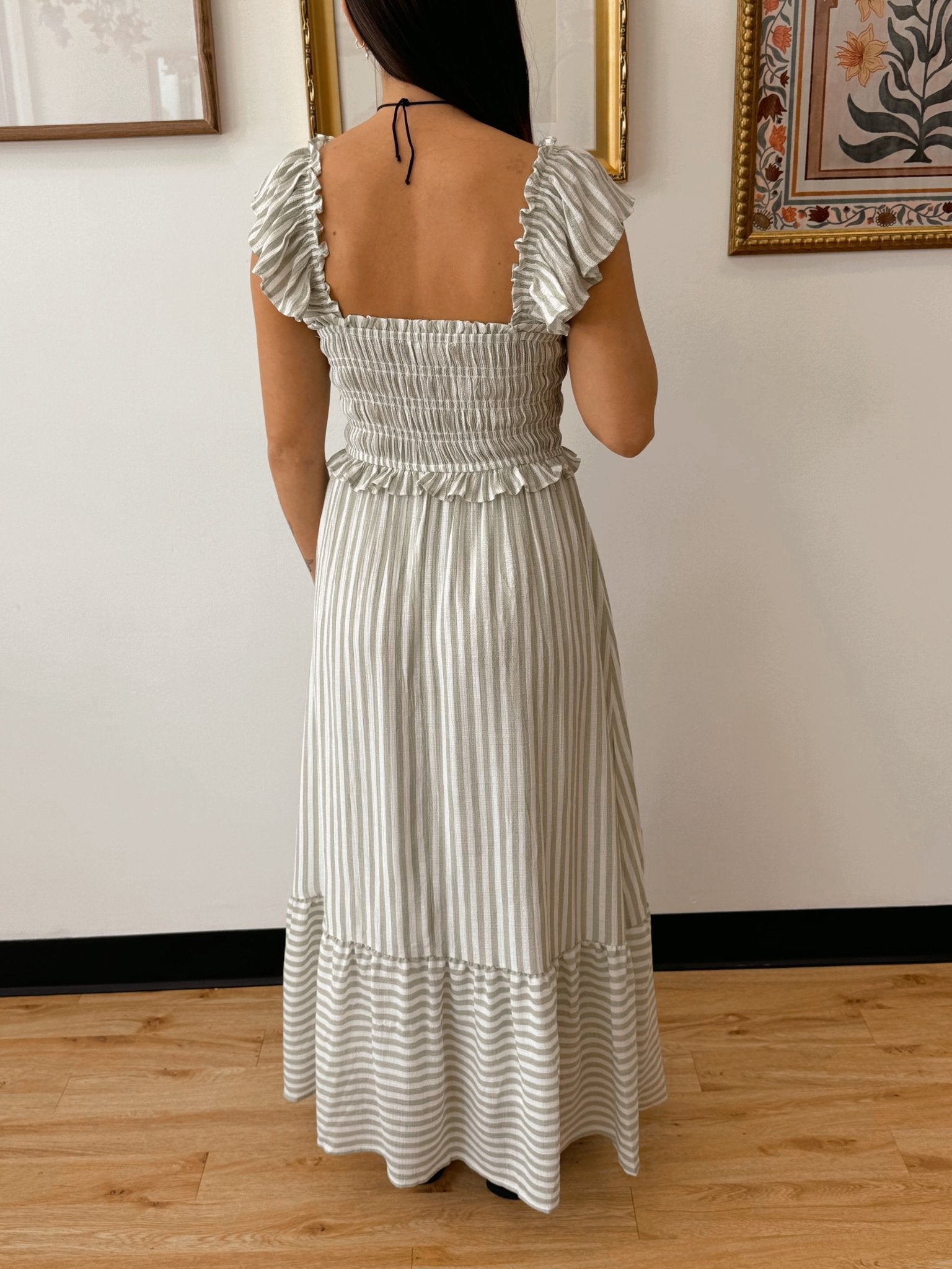 Breezy Olive Striped Dress Dress