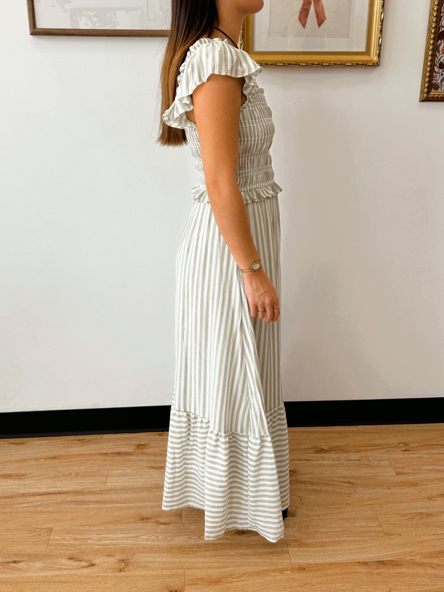 Breezy Olive Striped Dress Dress