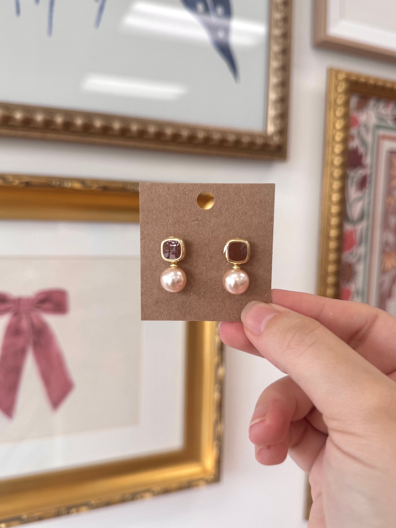 Caramel Square Pearl Stud Earrings Earrings