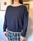Contrast Trim Navy Sweater Shirts & Tops