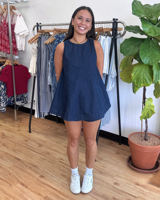 Dark Denim Elastic Shorts Shirts & Tops