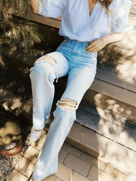 Distressed Flare Light Wash Jeans