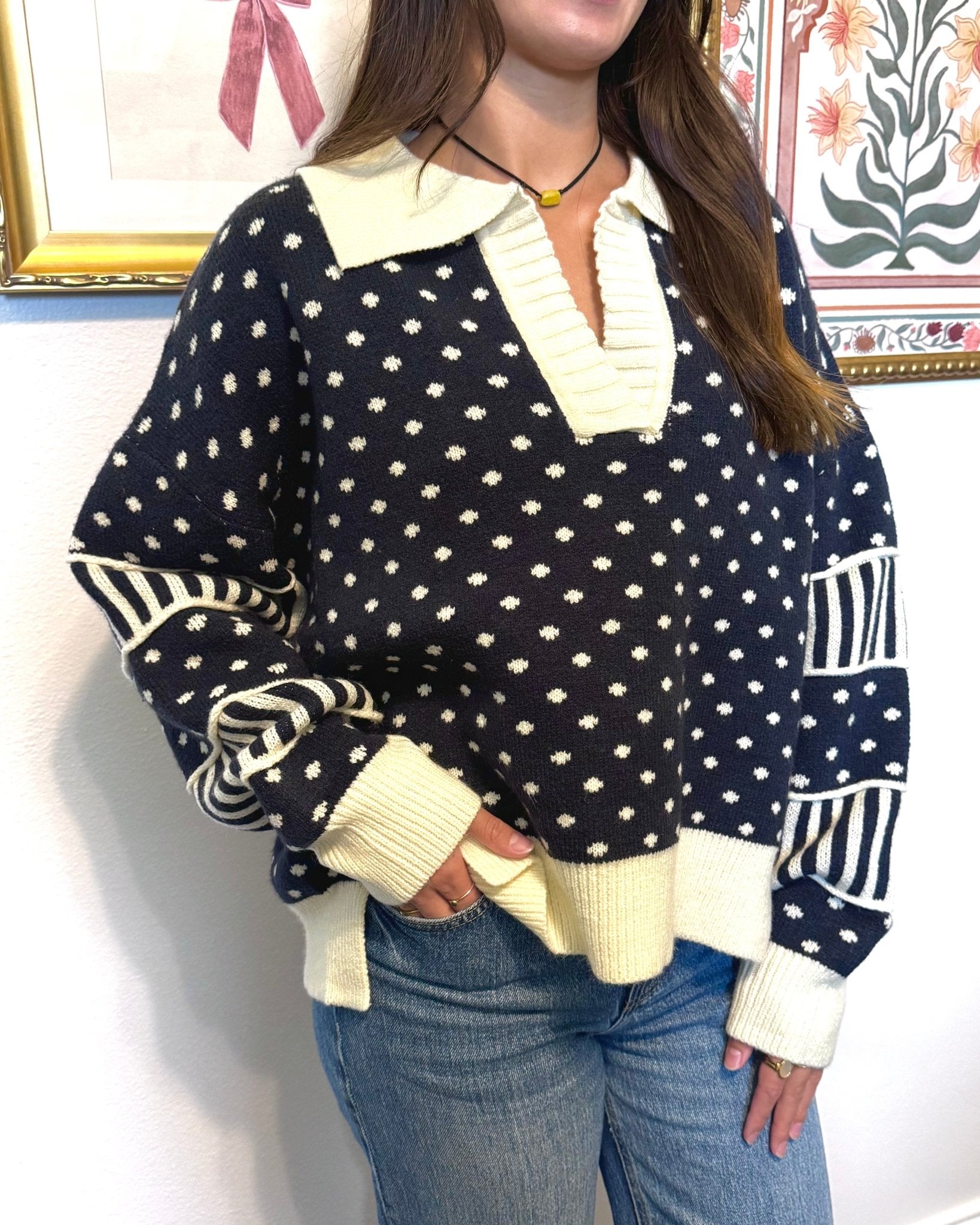Dots & Stripes Sweater Top Shirts & Tops