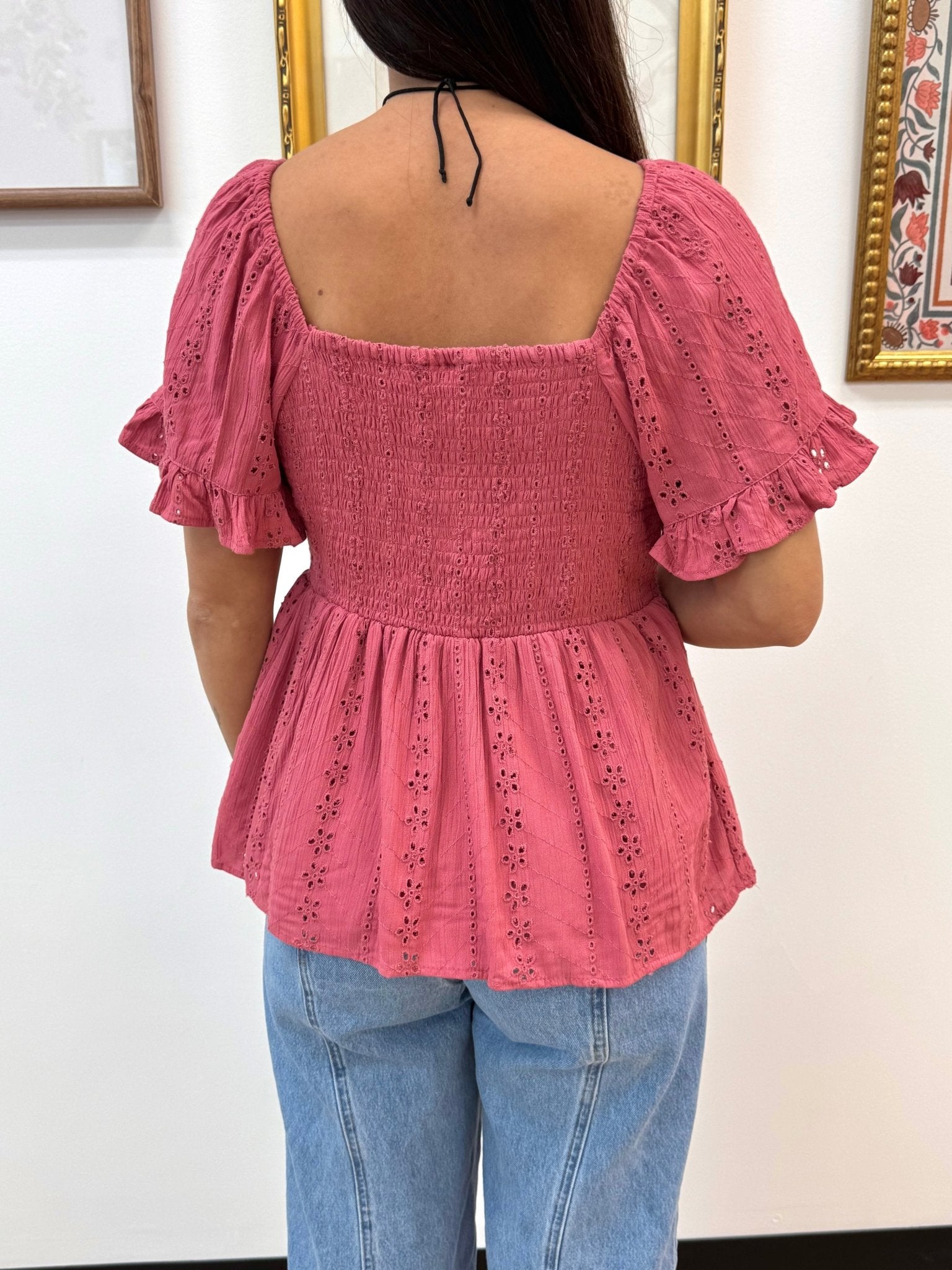 Eyelet Embroidered Twist Top Shirts & Tops