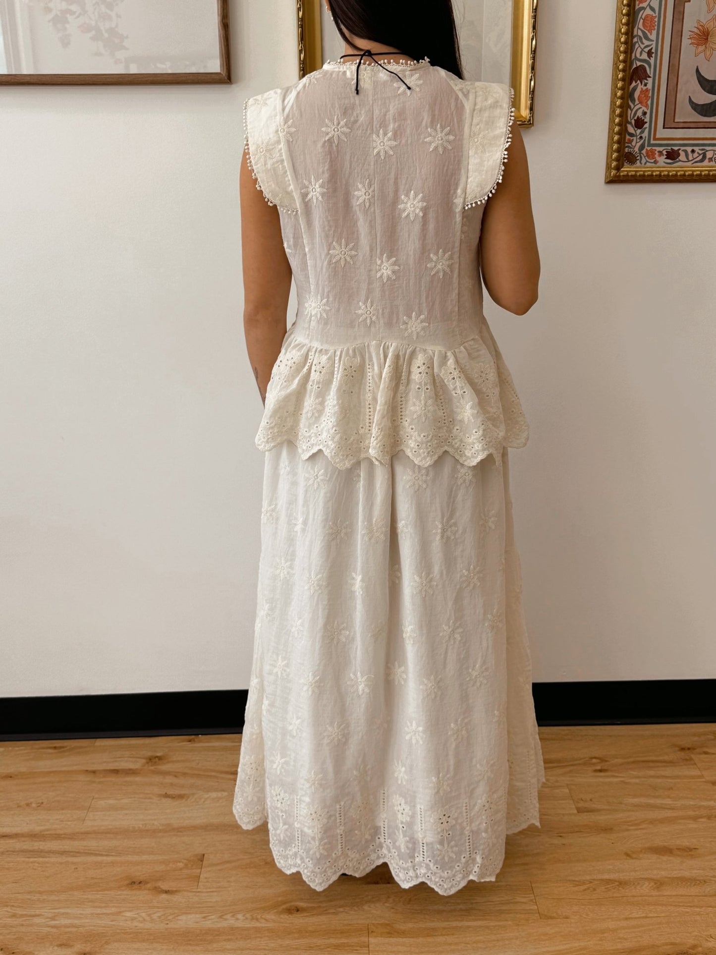 Eyelet Pleated Cream Top Shirts & Tops