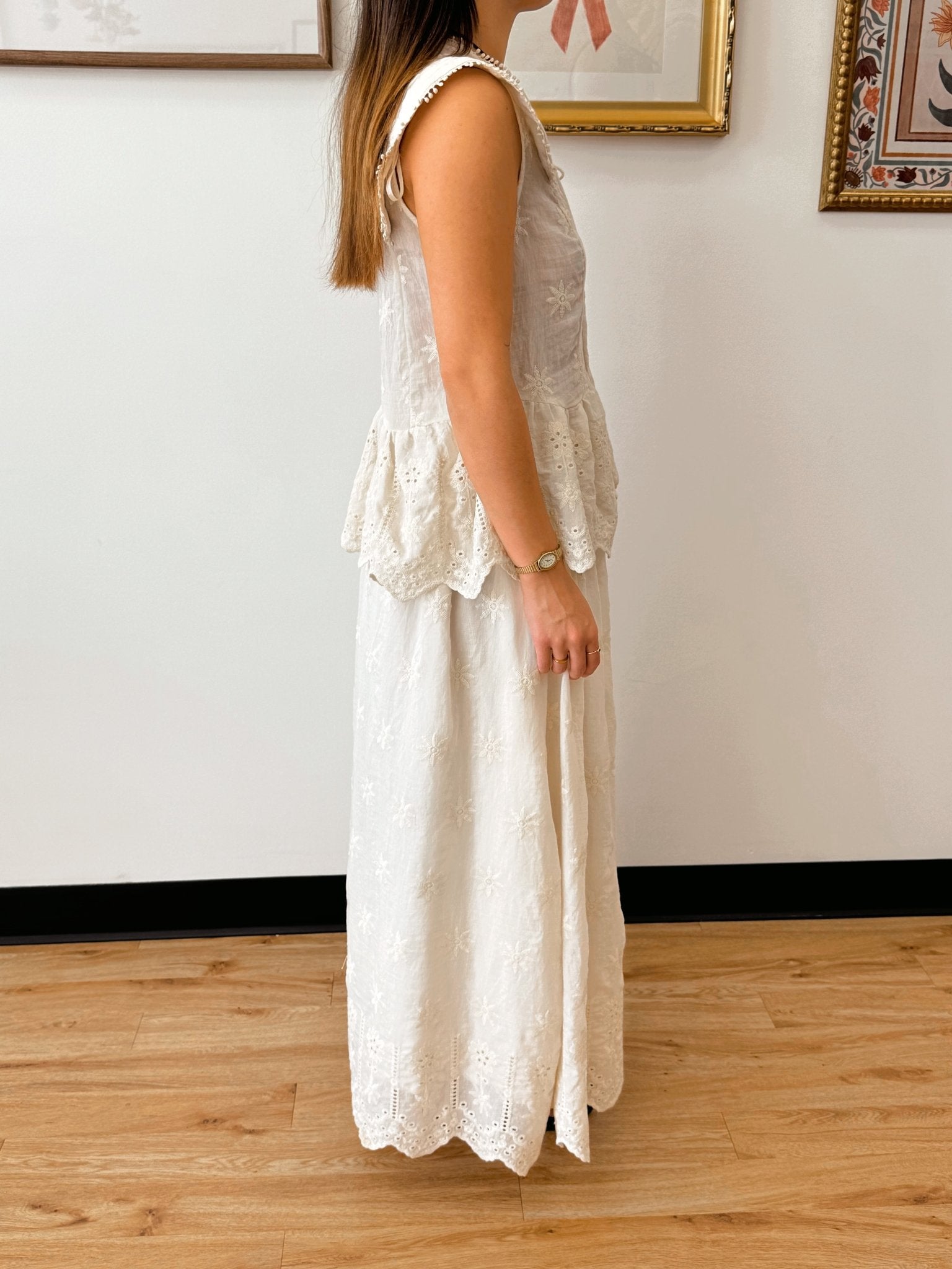 Eyelet Pleated Cream Top Shirts & Tops