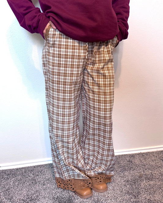 Eyelet Trim Plaid Pants Pants