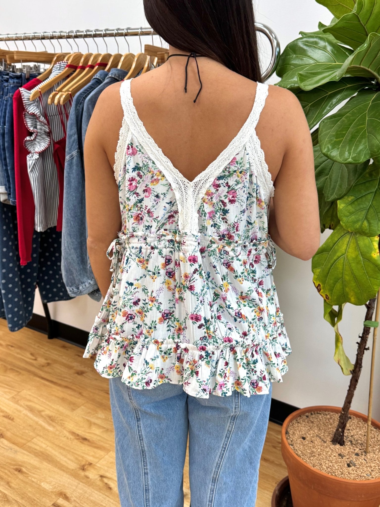 Floral Lace Trim Tank Top Shirts & Tops